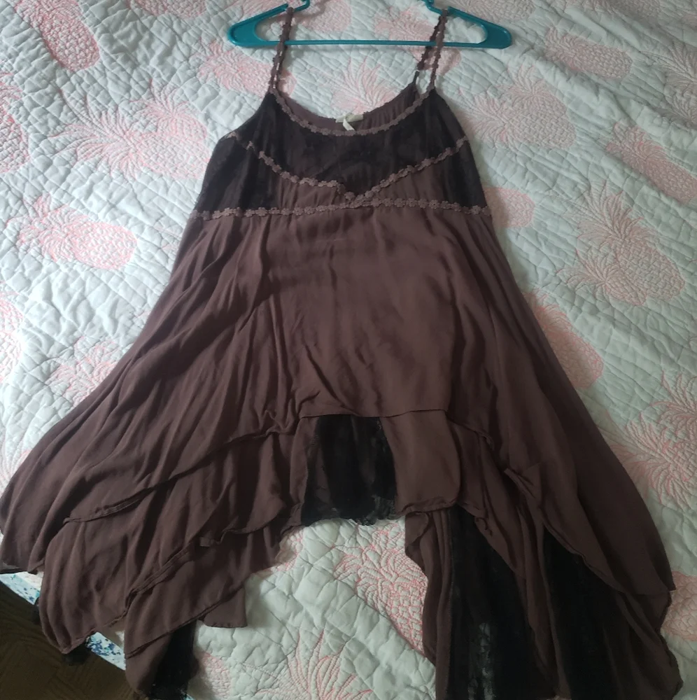 Free People Pieced Lace Slip Dress in Brown Rose - Picture 2 of 5